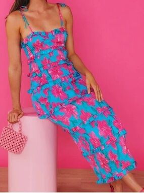 Show Me Your MuMu Stella Smocked midi dress in garden print size small